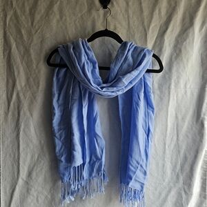 Soft Lightweight Blue Fringe Wrap Scarf Spring Summer